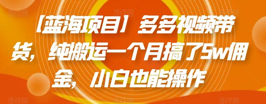 【蓝海项目】多多视频带货，纯搬运一个月搞了5w佣金，小白也能操作【揭秘】-心语项目网