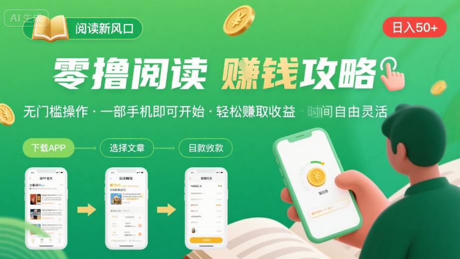 零撸阅读新风口，无门槛轻松挣，一部手机，日入 50-3张【揭秘】-心语项目网