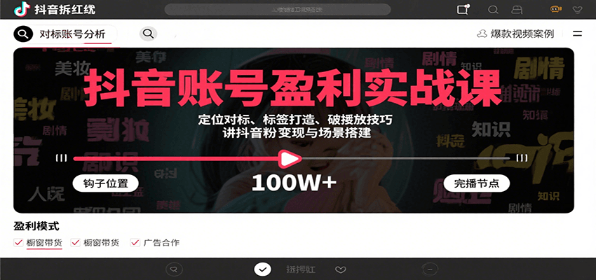 抖音账号盈利实战课,定位对标、标签打造、破播放技巧,讲涨粉变现与场景搭建-心语项目网