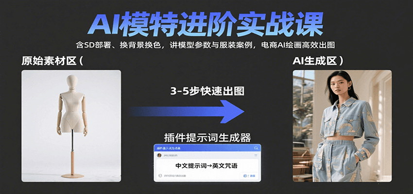 AI模特进阶实战课:含SD部署、换背景换色,讲模型参数与服装案例,电商AI绘画高效出图-心语项目网