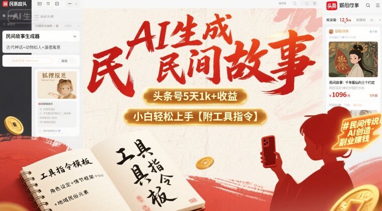 AI生成民间故事，头条号5天1k+，小白轻松上手【附工具指令】-心语项目网
