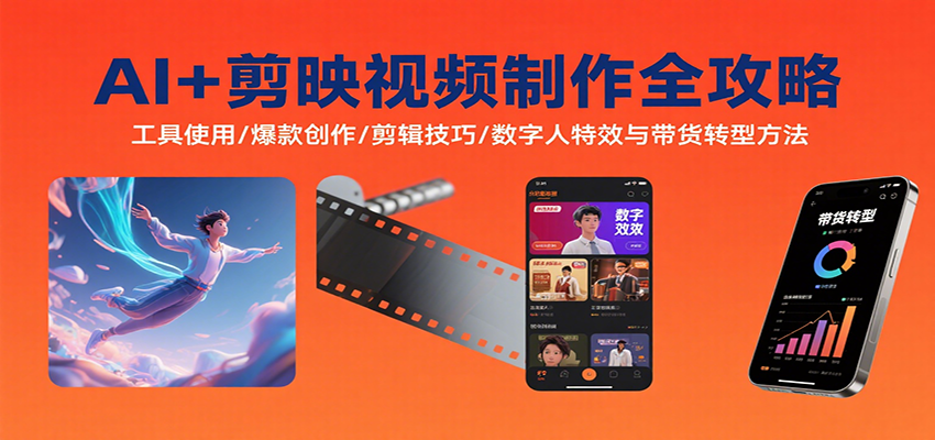 AI+剪映视频制作全攻略:工具使用/爆款创作/剪辑技巧/数字人特效与带货转型方法-心语项目网