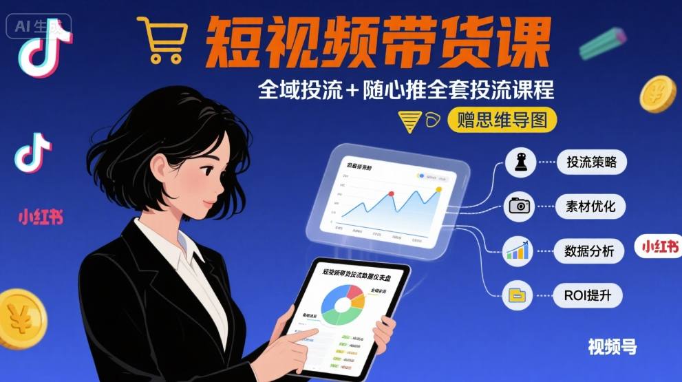 最新短视频带货课，全域投流+随心推全套投流课程+思维导图-心语项目网