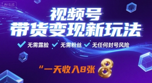 视频号带货变现新玩法，无需露脸，无需粉丝，无任何封号风险，一天收益8张【揭秘】-心语项目网