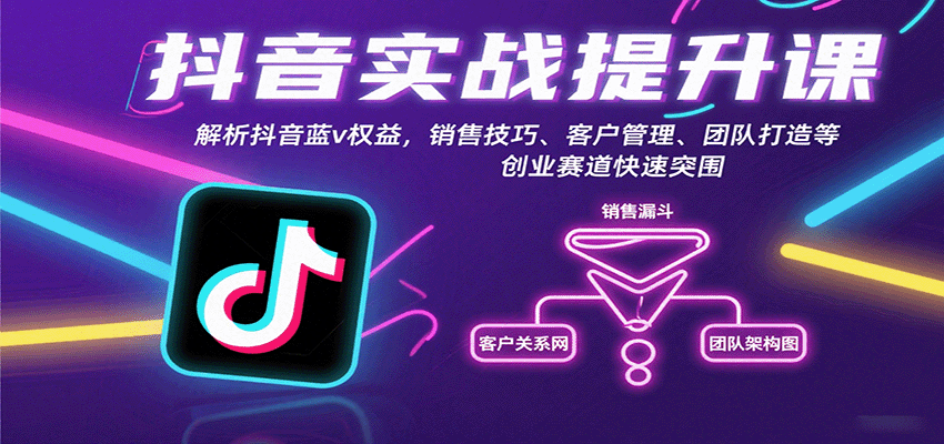 抖音实战提升课:解析抖音蓝v权益,销售技巧、客户管理、团队打造等创业赛道快速突围-心语项目网