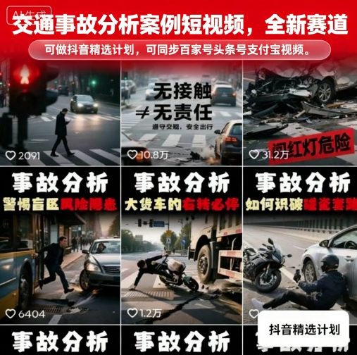 交通事故分析案例短视频，全新赛道，可做抖音精选计划，可同步百家号头条号支付宝视频号平台-心语项目网