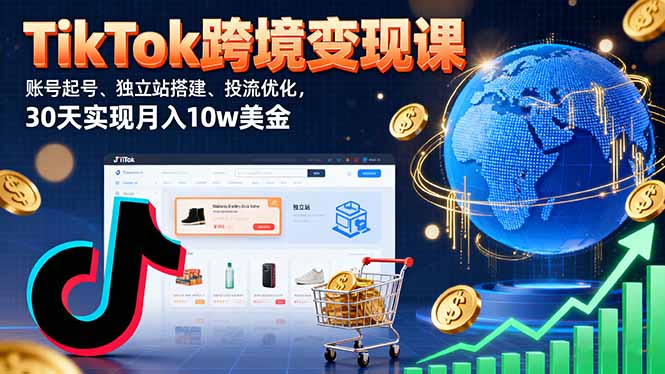 TikTok跨境变现课：账号起号、独立站搭建、投流优化，30天实现月入10w美金-心语项目网