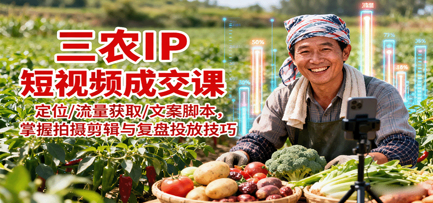 三农IP短视频成交课:定位/流量获取/文案脚本,掌握拍摄剪辑与复盘投放技巧-心语项目网