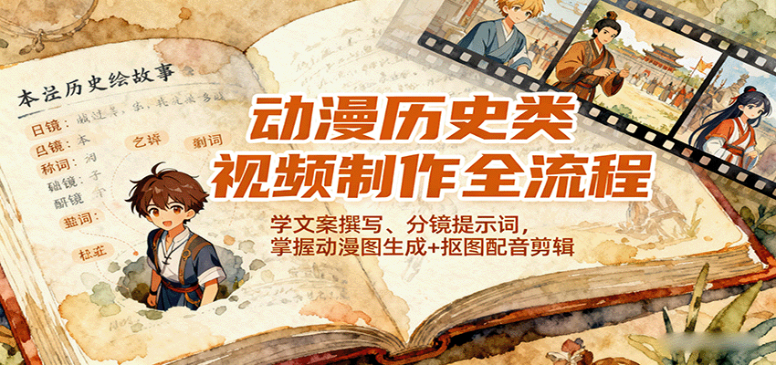 动漫历史类视频制作全流程，学文案撰写、分镜提示词，掌握动漫图生成+抠图配音剪辑-心语项目网