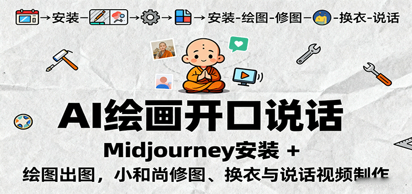 AI绘画开口说话,Midjourney安装 + 绘图出图,小和尚修图、换衣与说话视频制作-心语项目网