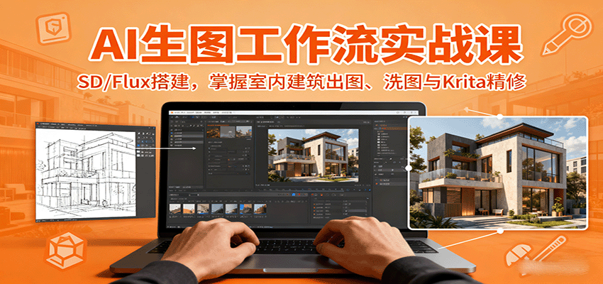 AI生图工作流实战课:SD/Flux搭建,掌握室内建筑出图、洗图与Krita精修-心语项目网