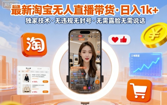 最新淘宝无人直播带货，日入1k+，独家技术，无违规无封号，无需露脸无需说话【揭秘】-心语项目网