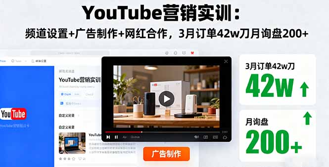 YouTube营销实训：频道设置+广告制作+网红合作，3月订单42w刀月询盘200+-心语项目网