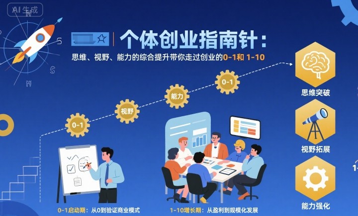 个体创业指南针，思维、视野、能力的综合提升带你走过创业的0-1和1-10【音频】-心语项目网