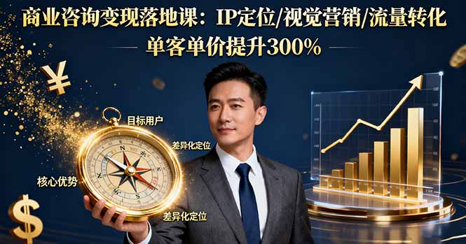 商业咨询变现落地课：IP定位/视觉营销/流量转化，单客单价提升300%-心语项目网