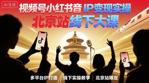 视频号小红书抖音IP变现实操北京站线下大课，40+行业短视频高变现姿势，100+IP高变现实操技术-心语项目网