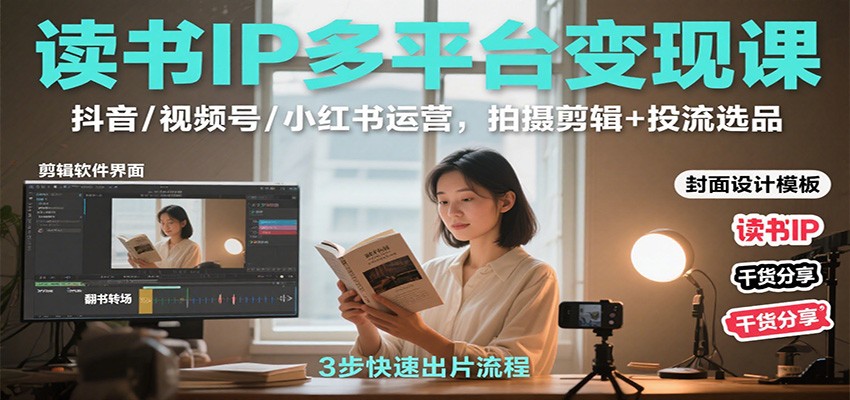 读书IP多平台变现课：抖音/视频号/小红书运营，拍摄剪辑+投流选品-心语项目网