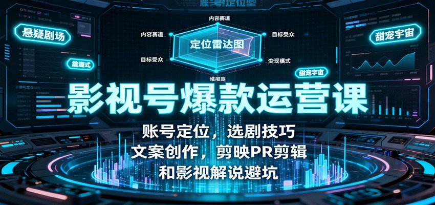 影视号爆款运营课：账号定位，选剧技巧，文案创作，剪映PR剪辑和影视解说避坑-心语项目网