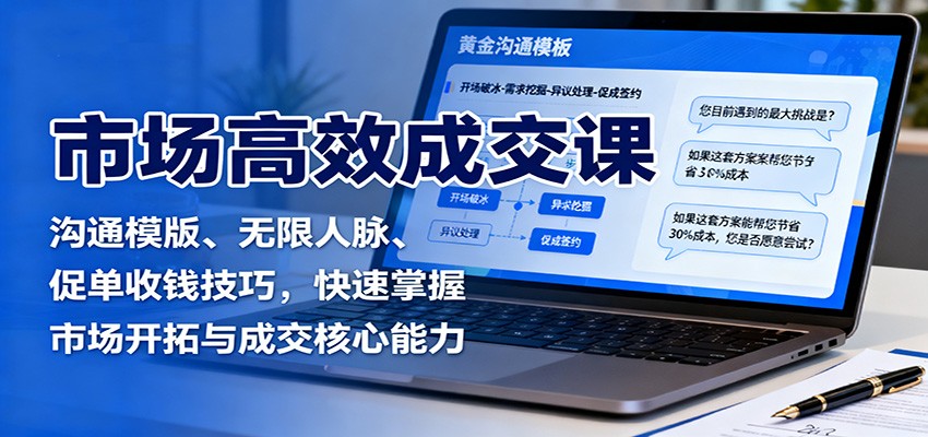 市场高效成交课:沟通模版、无限人脉、促单收钱技巧,快速掌握市场开拓与成交核心能力-心语项目网