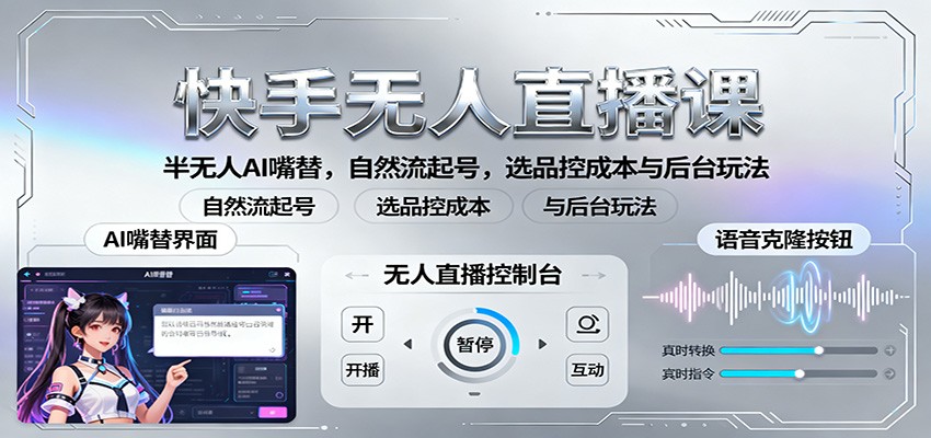 快手无人直播课:半无人AI嘴替,自然流起号,选品控成本与后台玩法-心语项目网
