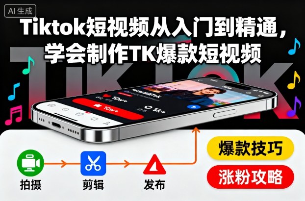 Tiktok短视频从入门到精通，学会制作TK爆款短视频-心语项目网