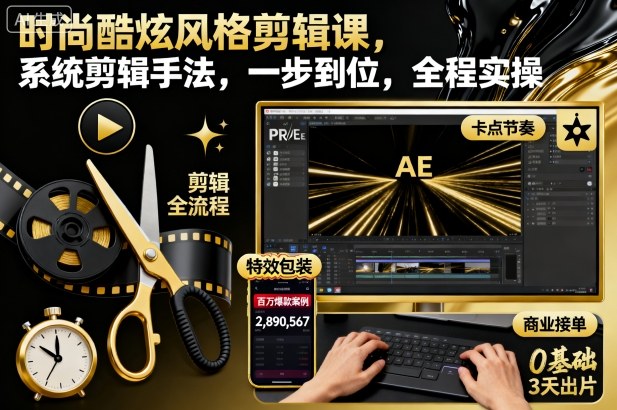 时尚酷炫风格剪辑课，系统剪辑手法，一步到位，全程实操-心语项目网