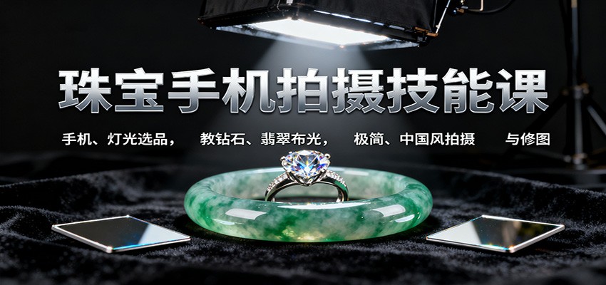 珠宝手机拍摄技能课:手机、 灯光选品,教钻石、翡翠布光,极简、中国风拍摄与修图-心语项目网