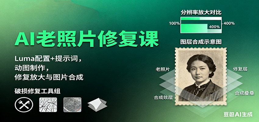 AI老照片修复课:Luma配置+提示词,动图制作,修复放大与图片合成-心语项目网
