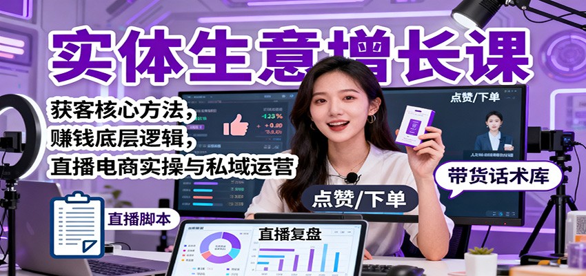 实体生意增长课:获客核心方法,赚钱底层逻辑,直播电商实操与私域运营-心语项目网