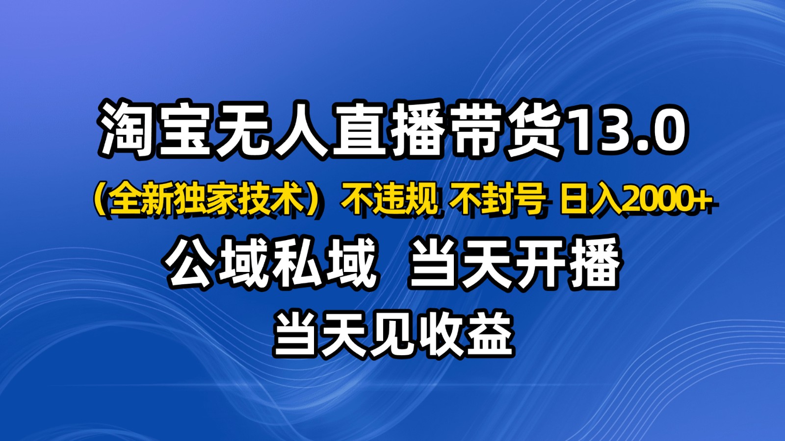 淘宝无人直播13.0,公域私域技术,不封号,不违规 布局下半年旺季赛道,日入2000+-心语项目网