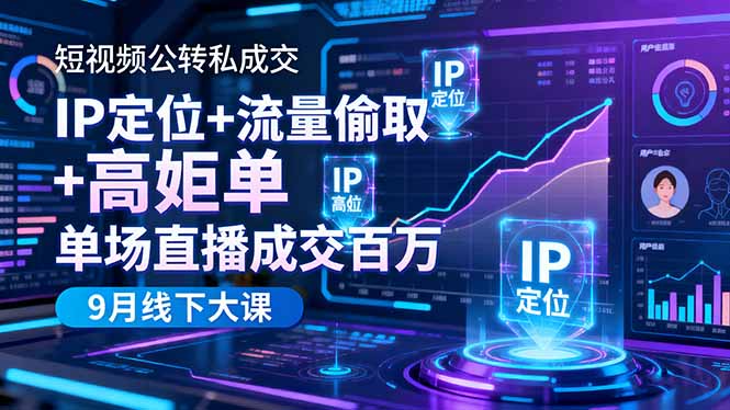 短视频公转私成交9月线下大课，IP定位+流量偷取+高客单，单场直播成交百万-心语项目网