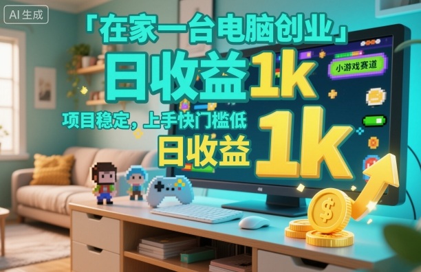在家一台电脑创业，小游戏赛道，项目稳定，上手快门槛低，日收益1k+【揭秘】-心语项目网