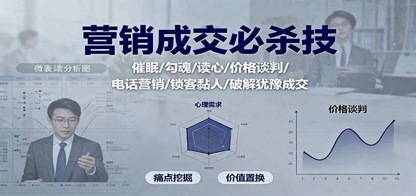 营销成交必杀技：催眠/勾魂/读心/价格谈判/电话营销/锁客黏人/破解犹豫成交-心语项目网