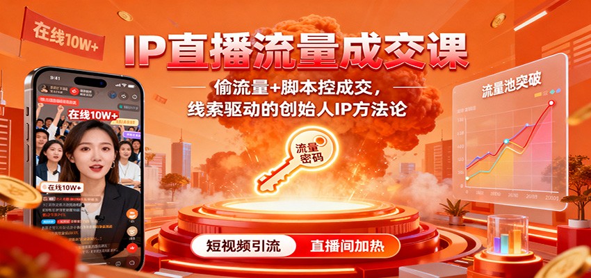 IP直播流量成交课:偷流量+脚本控成交,线索驱动的创始人IP方法论-心语项目网