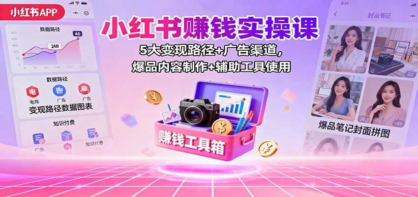 小红书赚钱实操课:5大变现路径+广告渠道,爆品内容制作+辅助工具使用-心语项目网