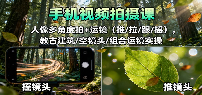 手机视频拍摄课：人像多角度拍+运镜(推/拉/跟/摇)，古建筑/空镜头/组合运镜实操-心语项目网