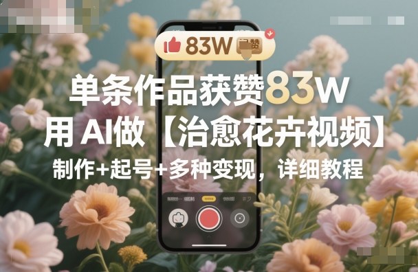 单条作品获赞83W，用AI做【治愈花卉视频】，制作+起号+多种变现，详细教程-心语项目网
