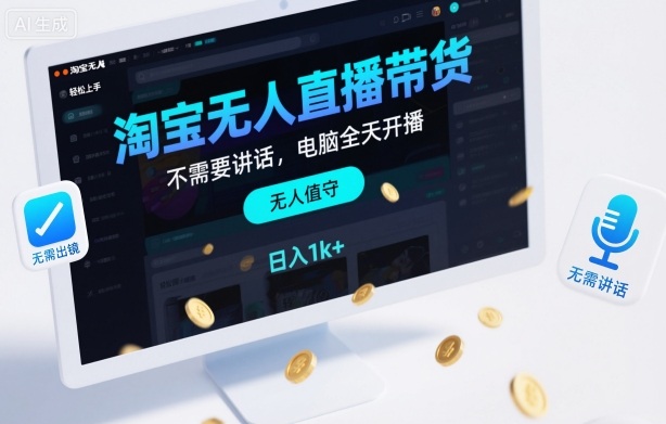 淘宝无人直播带货，不需要出镜，不需要讲话，电脑全天开播，轻松上手，日入1k+【揭秘】-心语项目网