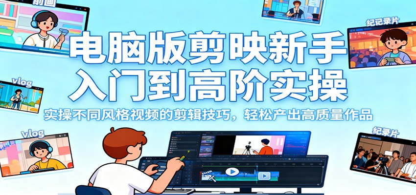电脑版剪映新手入门到高阶实操，实操不同风格视频的剪辑技巧，轻松产出高质量作品-心语项目网