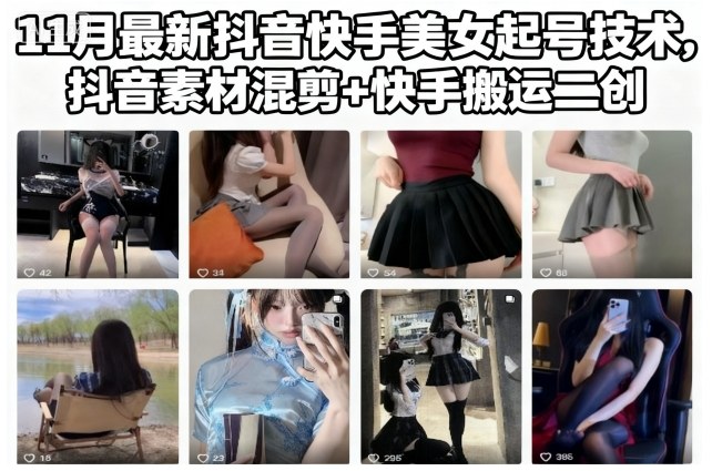 11月最新抖音快手美女起号技术，抖音素材混剪+快手搬运二创-心语项目网