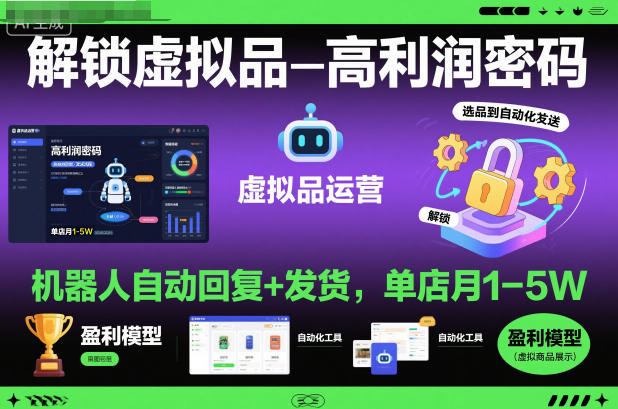 解锁虚拟品高利润密码：机器人自动回复+发货，单店月1-5W【揭秘】-心语项目网