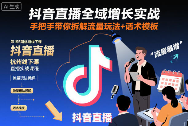 抖音直播全域增长实战第155期杭州线下课，手把手带你拆解流量玩法+话术模板-心语项目网