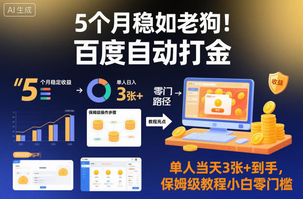 5个月稳如老狗！百度自动打金，单人当天3张+到手，保姆级教程小白零门槛【揭秘】-心语项目网