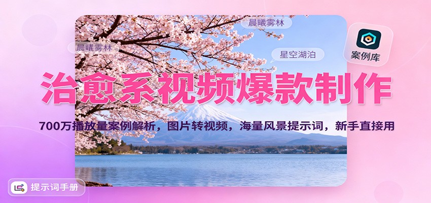 治愈系视频爆款制作,700万播放量案例解析,图片转视频,海量风景提示词,新手直接用-心语项目网