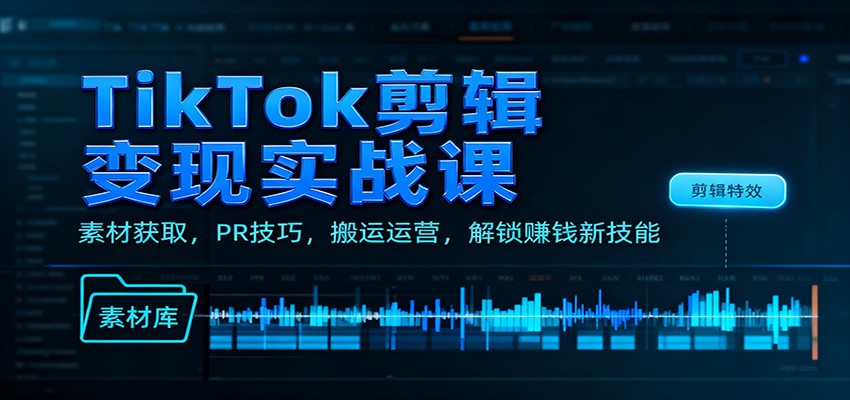 TikTok剪辑变现实战课:素材获取,PR技巧,搬运运营,解锁赚钱新技能-心语项目网