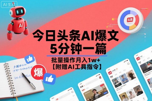 今日头条AI爆文，5分钟一篇，批量操作月入1w+【附赠AI工具指令】-心语项目网