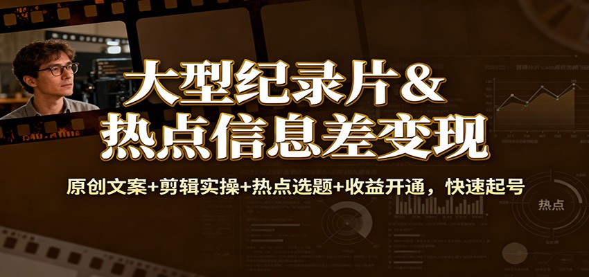 大型纪录片&热点信息差变现:原创文案+剪辑实操+热点选题+收益开通,快速起号-心语项目网