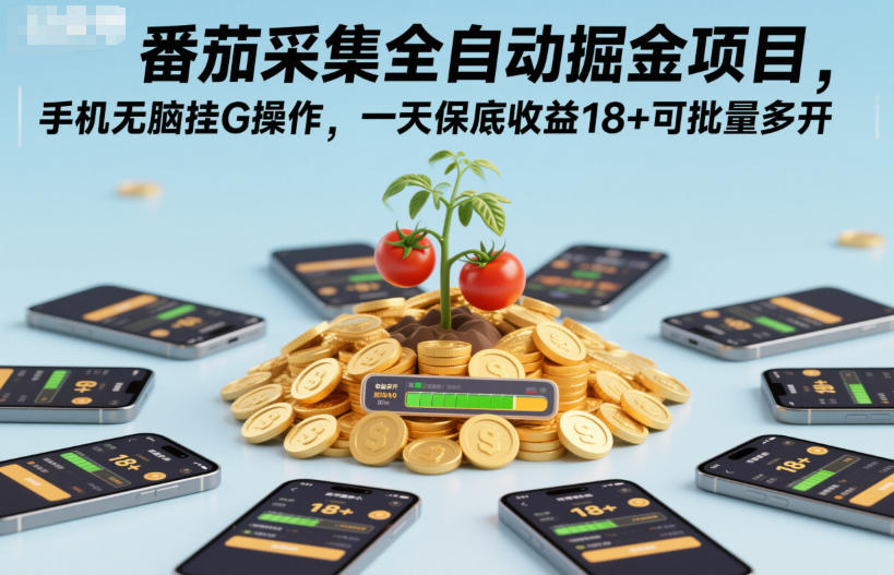 番茄采集全自动掘金项目，手机无脑挂G操作，一天保底收益18+可批量多开【揭秘】-心语项目网