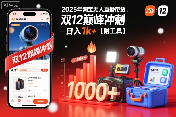 2025年淘宝无人直播带货，冲刺双12，日入1k+【附工具】【揭秘】-心语项目网
