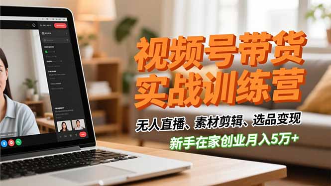 视频号带货实战训练营，无人直播、素材剪辑、选品变现，新手在家创业月入5万+-心语项目网